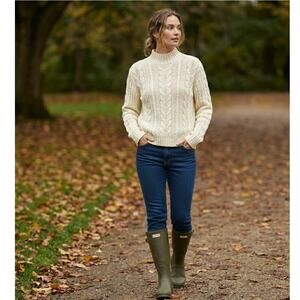 Chaps Cable Knit Sweater Womens L Fisherman Cotton Preppy Chunky Knit Classic